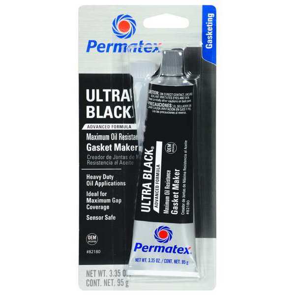 RTV Silicone Gasket Maker, Ultra Black Max Oil RTV, 3.35 oz, Tube, Black