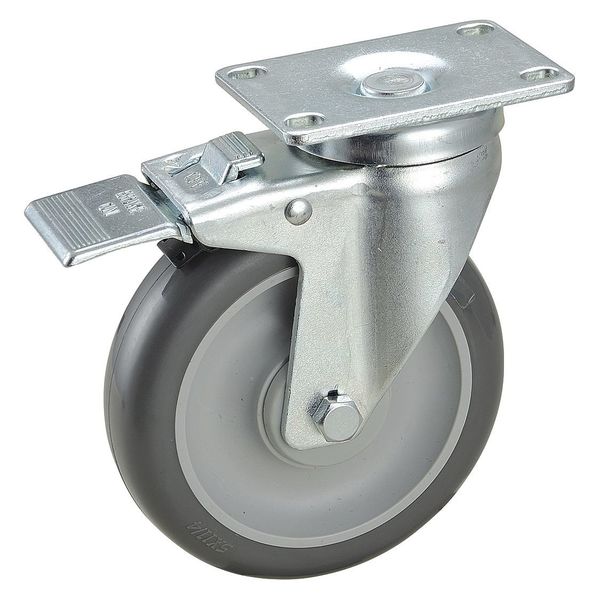 Swivel Plate Caster w/Total-Lock, Polyur, 5in, 315lb