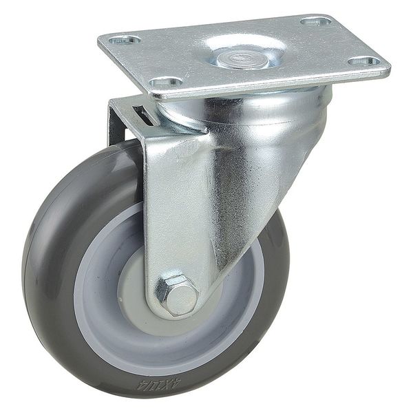 Swivel Plate Caster, 4 in Dia, 300 lb, Gray