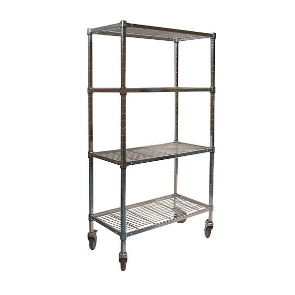 Wire Cart, 4 Shelf, 72x24x70, Zinc