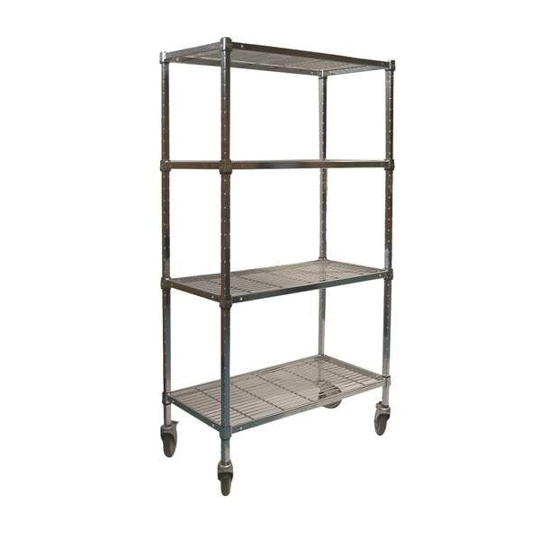 Wire Cart, 4 Shelf, 36x18x70, Chrome