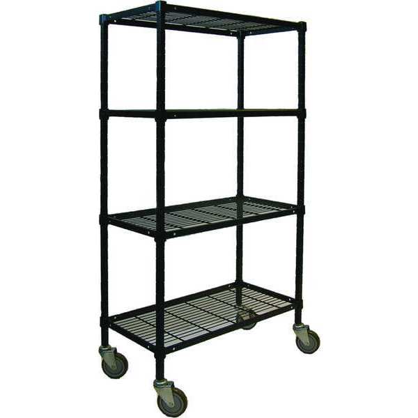 Wire Cart, 4 Shelf, 72x24x70, Black
