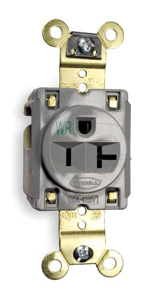 Receptacle, 20 A Amps, 125V AC, Flush Mount, Single Outlet, 5-20R, Gray