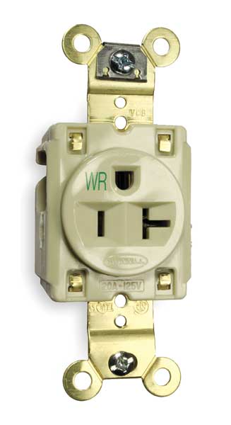 Receptacle, 20 A Amps, 125V AC, Flush Mount, Single Outlet, 5-20R, Ivory