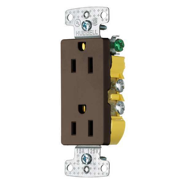 Receptacle, 15 A Amps, 125V AC, Flush Mount, Decorator Duplex Outlet, 5-15R, Brown