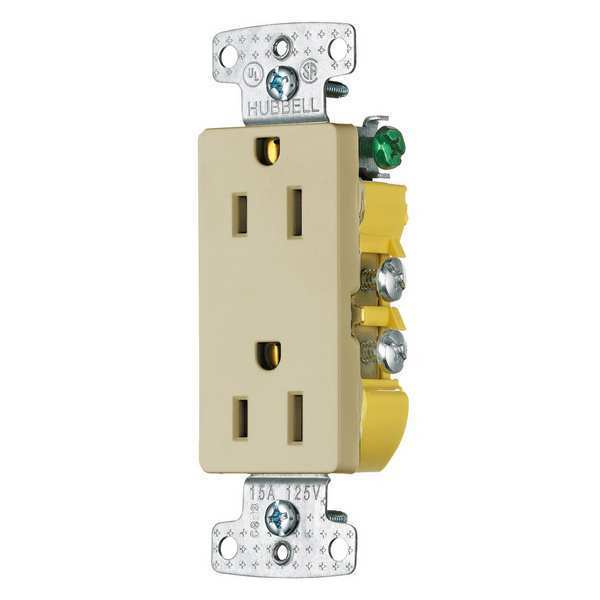 Receptacle, 15 A Amps, 125V AC, Flush Mount, Decorator Duplex Outlet, 5-15R, Ivory