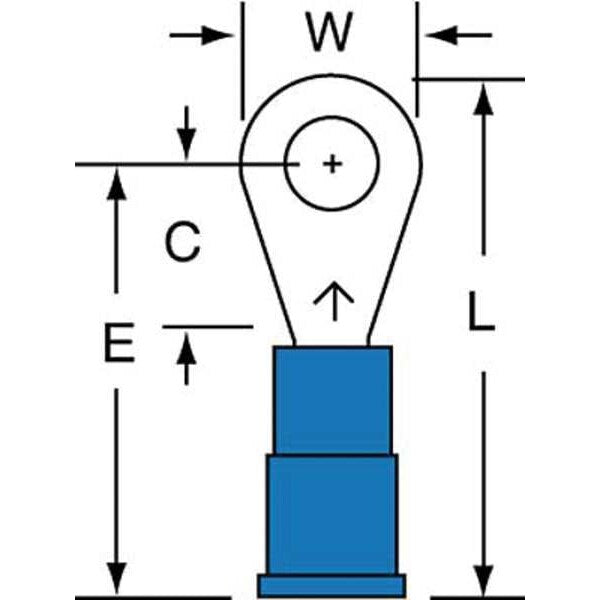 16-14 AWG Vinyl Ring Terminal #8 Stud PK1000