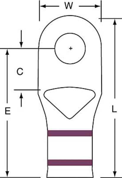 One Hole Lug Compress Conct, 2 AWG, PK100