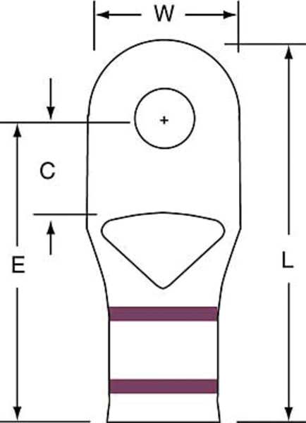 One Hole Lug Compress Conct, 2 AWG, PK100
