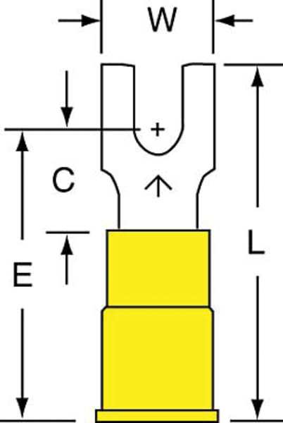 12-10 AWG Vinyl Block Fork Terminal #6 Stud PK500