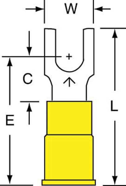 12-10 AWG Vinyl Block Fork Terminal #10 Stud PK500