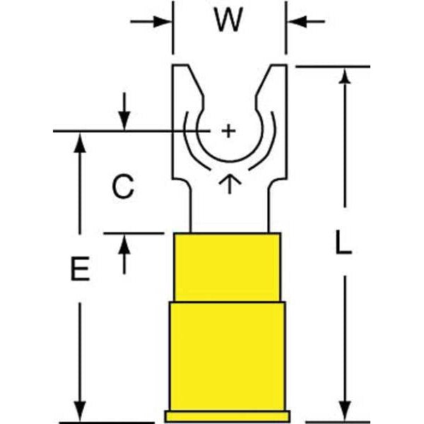 12-10 AWG Vinyl Locking Fork Terminal #10 Stud PK500