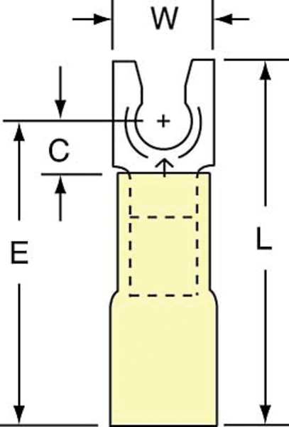 12-10 AWG Heat-Shrink Locking Fork Terminal #8 Stud PK250