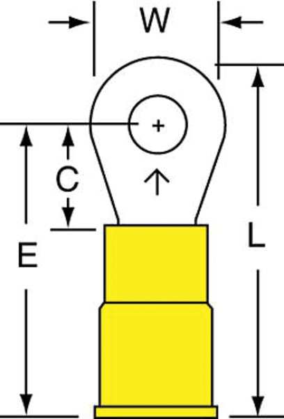 12-10 AWG Vinyl Ring Terminal #8 Stud PK500