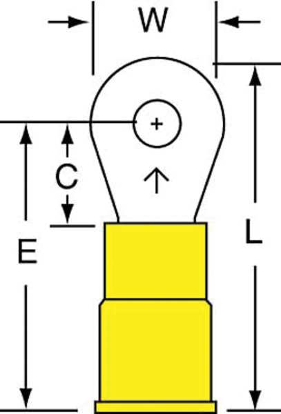 12-10 AWG Vinyl Ring Terminal #6 Stud PK500