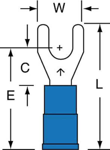 16-14 AWG Nylon Fork Terminal #8 Stud PK1000