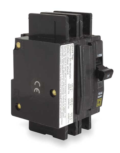 Miniature Circuit Breaker, 20 A, 120/240V AC, 2 Pole, Surface/DIN Rail Mounting Style, QOU Series