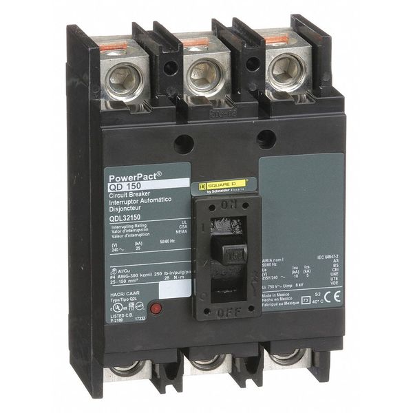 Molded Case Circuit Breaker, 150 A, 240V AC, 3 Pole, Free Standing Mounting Style, QD Series