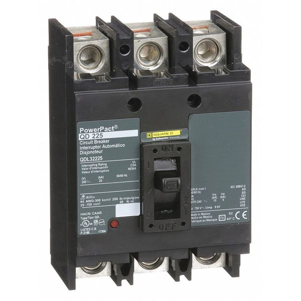 Molded Case Circuit Breaker, 225 A, 240V AC, 3 Pole, Free Standing Mounting Style, QD Series