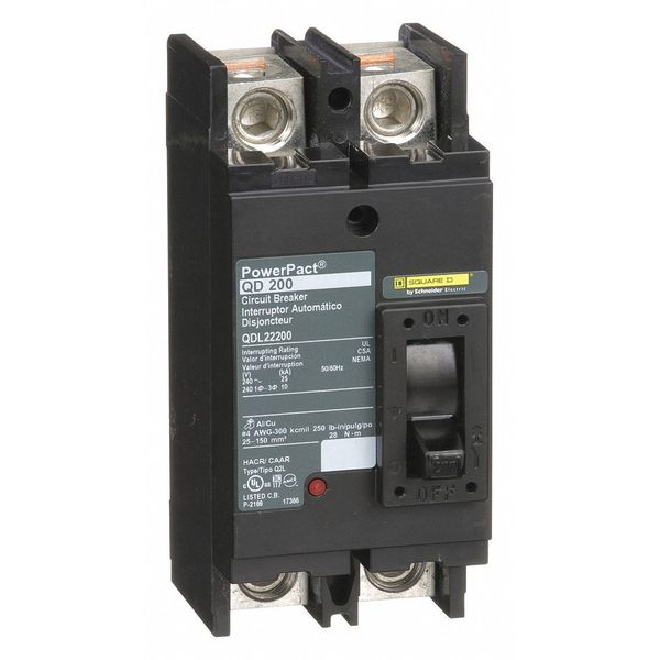 Molded Case Circuit Breaker, 200 A, 240V AC, 2 Pole, Free Standing Mounting Style, QD Series