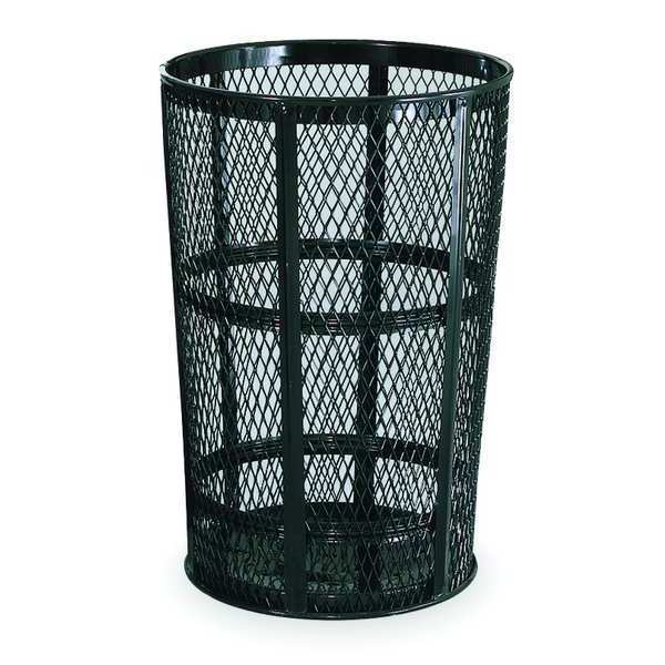 45 gal Round Trash Can, Black, 24 in Dia, None, Steel