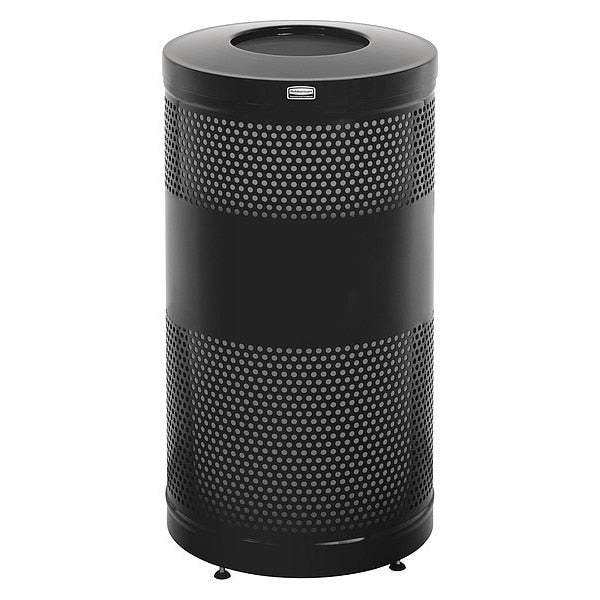 25 gal Round Trash Can, Black, 18 in Dia, None, Steel, Rigid Plastic