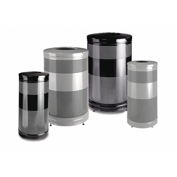 51 gal Round Trash Can, Stainless Steel, 24 in Dia, None, Stainless Steel, Rigid Plastic