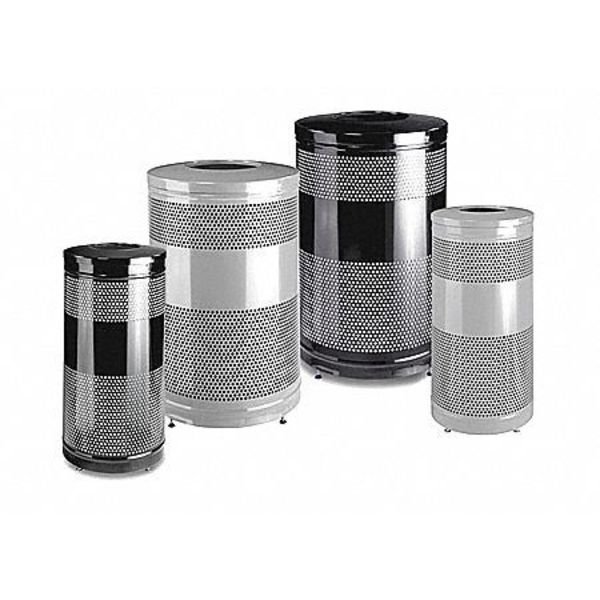 51 gal Round Trash Can, Stainless Steel, 24 in Dia, None, Stainless Steel, Rigid Plastic
