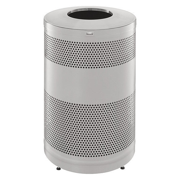 51 gal Round Trash Can, Stainless Steel, 24 in Dia, None, Stainless Steel, Rigid Plastic