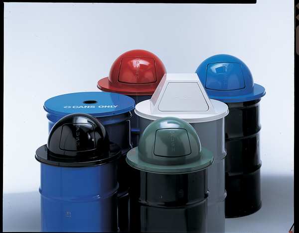 45 gal Round Trash Can, Black, 24 in Dia, None, Steel