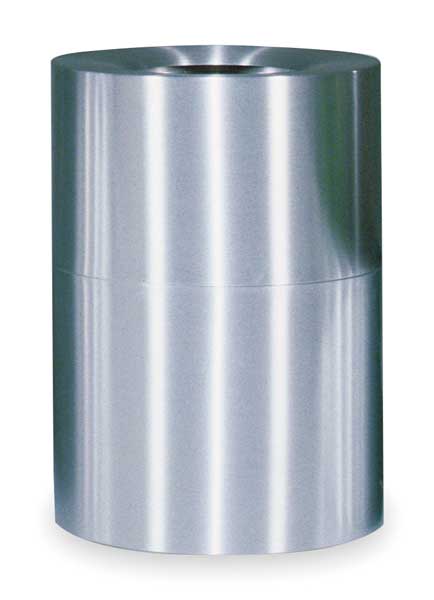 55 gal Round Trash Can, Satin Aluminum, 24 in Dia, None, Aluminum