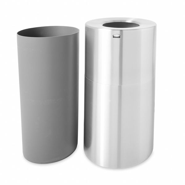 21 gal Round Trash Can, Satin Aluminum, 18 in Dia, None, Aluminum