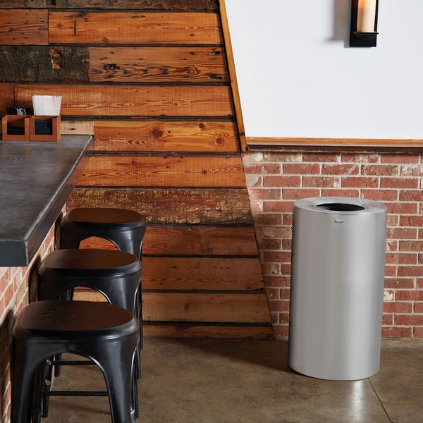 21 gal Round Trash Can, Satin Aluminum, 18 in Dia, None, Aluminum