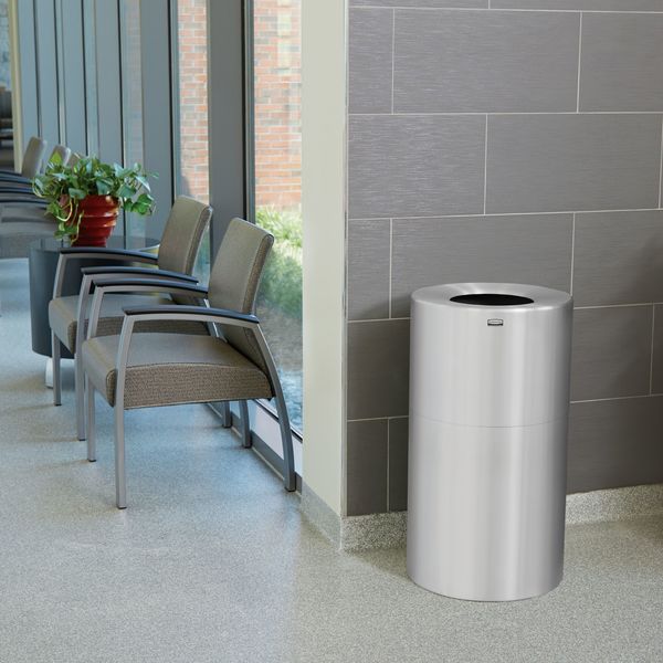 21 gal Round Trash Can, Satin Aluminum, 18 in Dia, None, Aluminum
