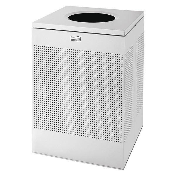 40 gal Square Trash Can, Silver Metallic, 21 1/2 in Dia, None, Steel, Rigid Plastic