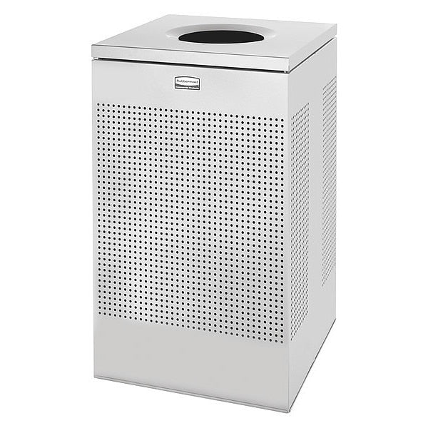20 gal Square Trash Can, Silver Metallic, 18 1/4 in Dia, None, Steel, Rigid Plastic
