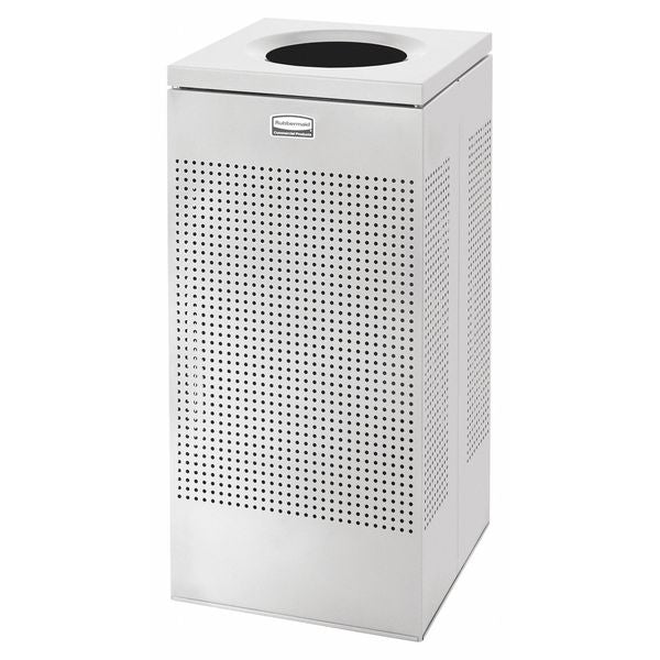 16 gal Square Trash Can, Silver Metallic, 14 3/4 in Dia, None, Steel, Rigid Plastic