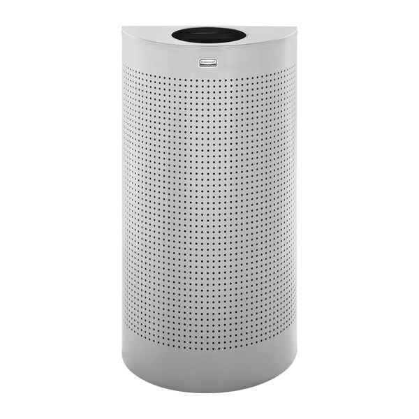 12 gal Half-Round Trash Can, Silver Metallic, 17 1/2 in Dia, None, Steel, Rigid Plastic