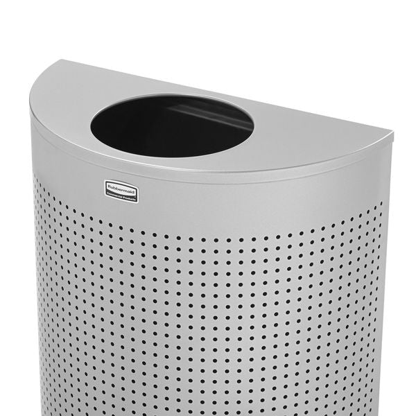 12 gal Half-Round Trash Can, Silver Metallic, 17 1/2 in Dia, None, Steel, Rigid Plastic