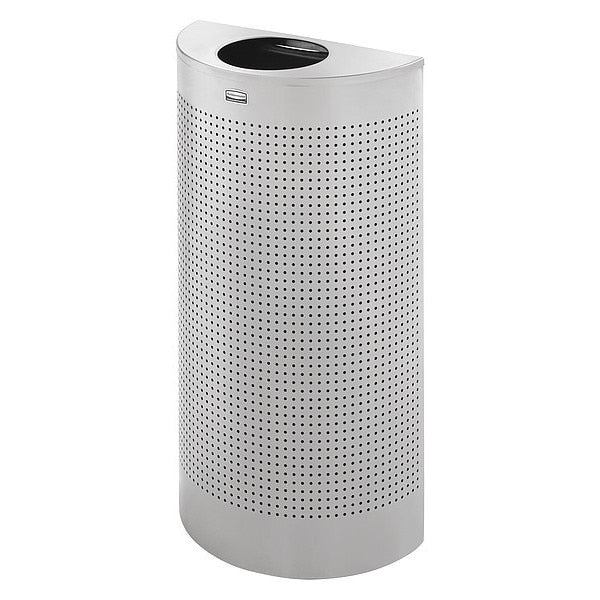 12 gal Half-Round Trash Can, Silver Metallic, 17 1/2 in Dia, None, Steel, Rigid Plastic