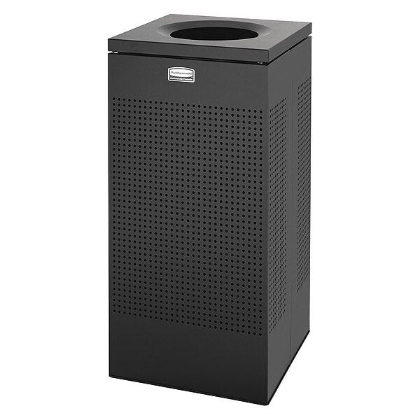 24 gal Square Trash Can, Textured Black, 14 3/4 in Dia, None, Steel, Rigid Plastic