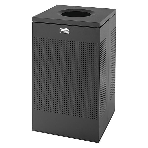 20 gal Square Trash Can, Textured Black, 18 1/4 in Dia, None, Steel, Rigid Plastic
