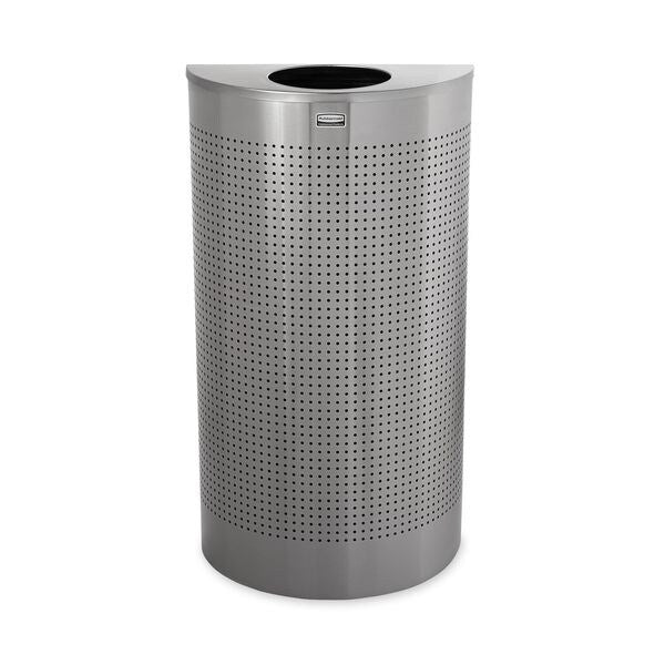 12 gal Half-Round Trash Can, Stainless Steel, 17 1/2 in Dia, None, Stainless Steel, Rigid Plastic
