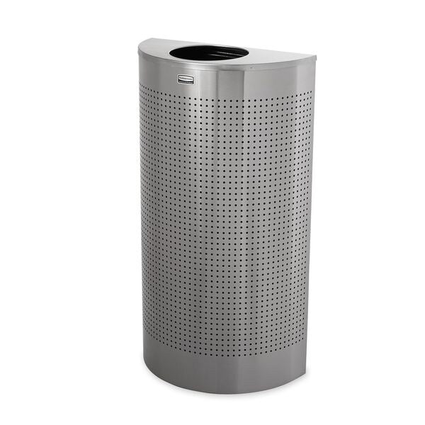 12 gal Half-Round Trash Can, Stainless Steel, 17 1/2 in Dia, None, Stainless Steel, Rigid Plastic