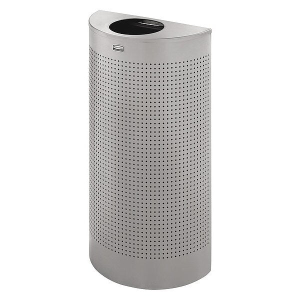 12 gal Half-Round Trash Can, Stainless Steel, 17 1/2 in Dia, None, Stainless Steel, Rigid Plastic