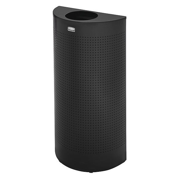 12 gal Half-Round Trash Can, Textured Black, 17 1/2 in Dia, None, Steel, Rigid Plastic