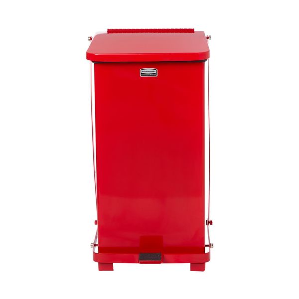 12 gal Square Step Can, Red, 14 1/4 in Dia, Step-On, Steel, Rigid Plastic