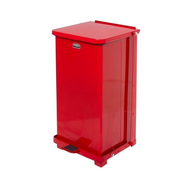 12 gal Square Step Can, Red, 14 1/4 in Dia, Step-On, Steel, Rigid Plastic