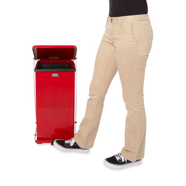 12 gal Square Step Can, Red, 14 1/4 in Dia, Step-On, Steel, Rigid Plastic