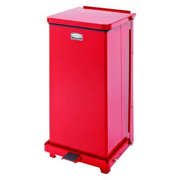 12 gal Square Step Can, Red, 14 1/4 in Dia, Step-On, Steel, Rigid Plastic